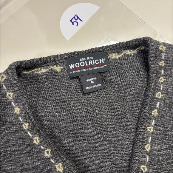 Woolrich Sleeveless Sweater Vest Charcoal Grey Snowflake V-Neck Size Medium Zip - Picture 6 of 7